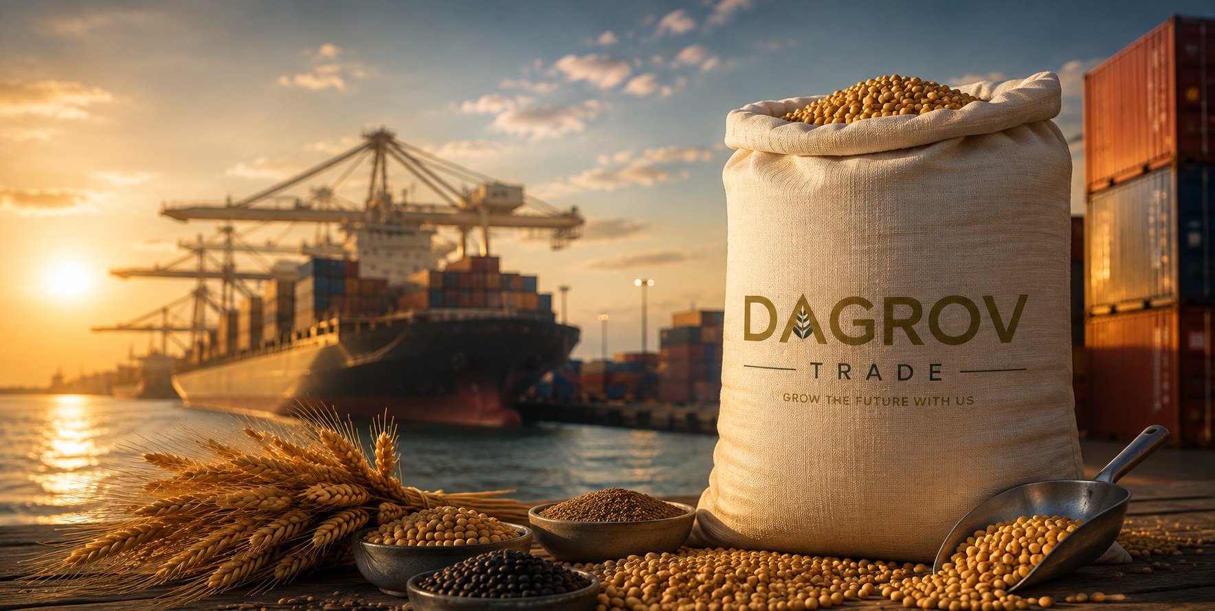 Мешок с логотипом DAGROV TRADE в морском порту